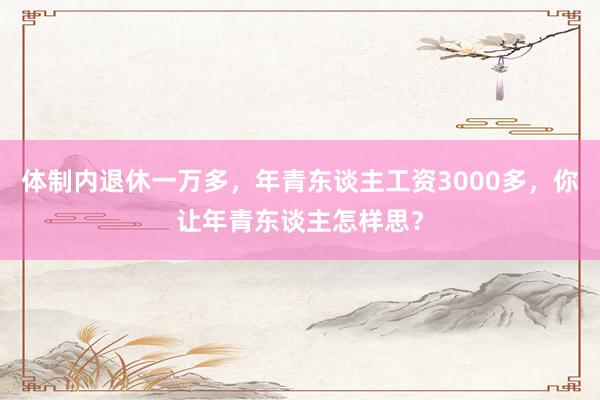 体制内退休一万多，年青东谈主工资3000多，你让年青东谈主怎样思？