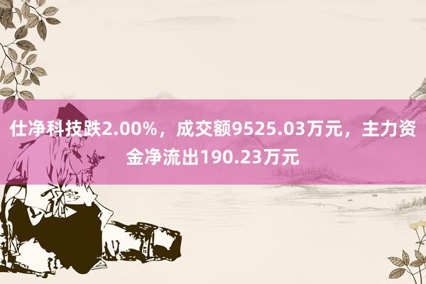 仕净科技跌2.00%，成交额9525.03万元，主力资金净流出190.23万元